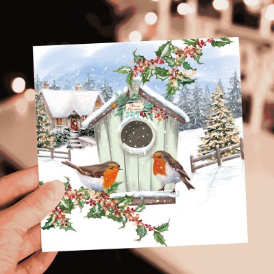 Cosy Birdhouse Christmas Card - 10 Pack