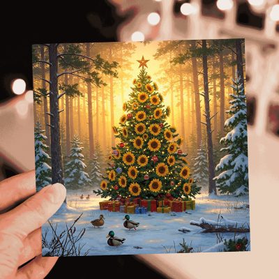 Sunflower Christmas Tree Christmas Card - 10 Pack