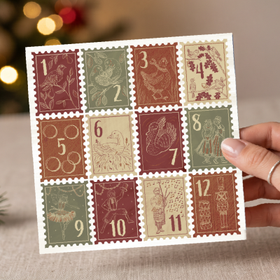 12 Days Stamps Christmas Cards - 10 Pack